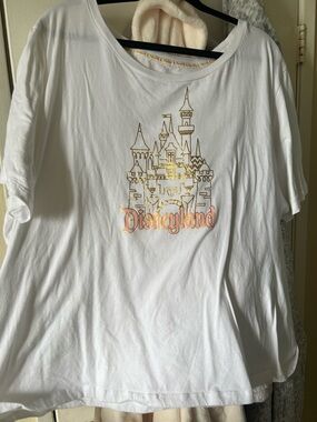 Disney White Tee with Gold Castle and Pink Logo